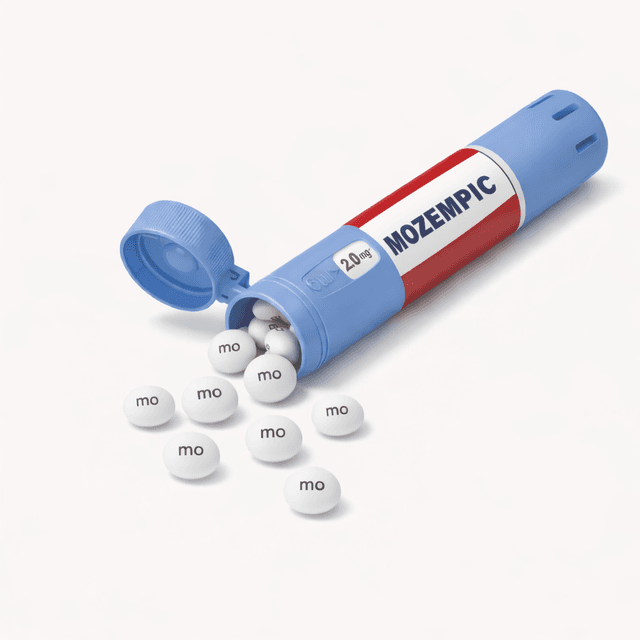 Mozempic® (sema-gluttonide) supplement bottle with tablets